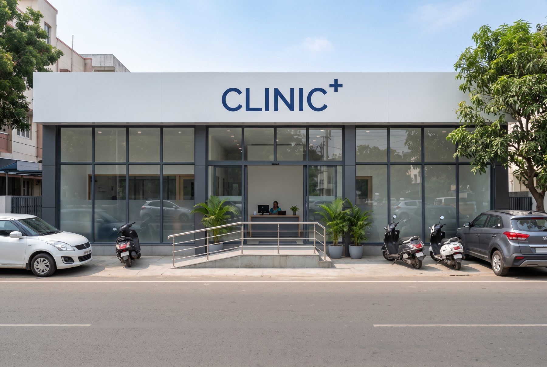 A modern clinic on a main road