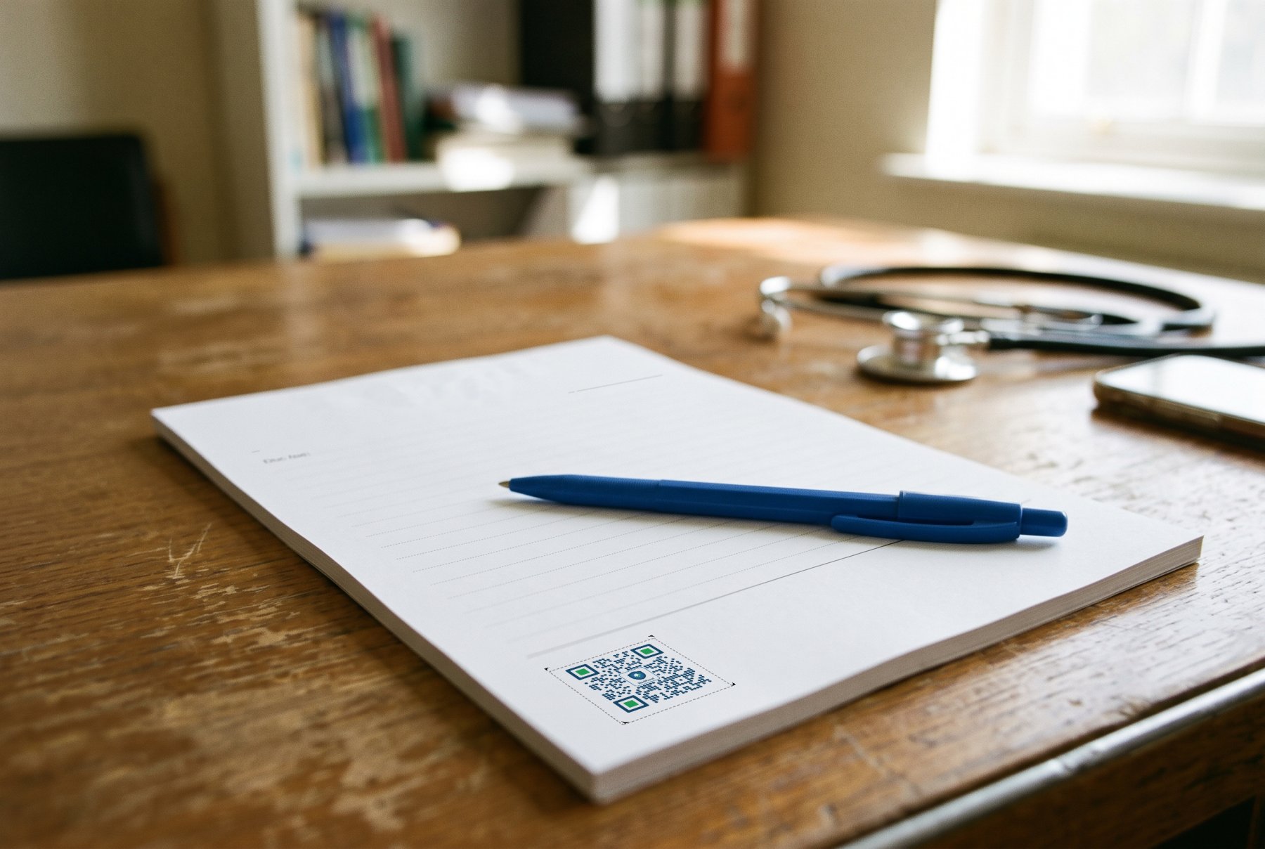 A prescription pad with the MedProof code printed at the foot
