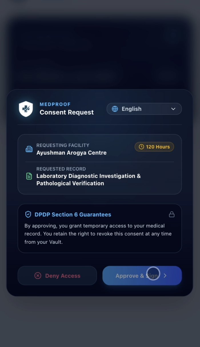 The consent request screen with one approve button
